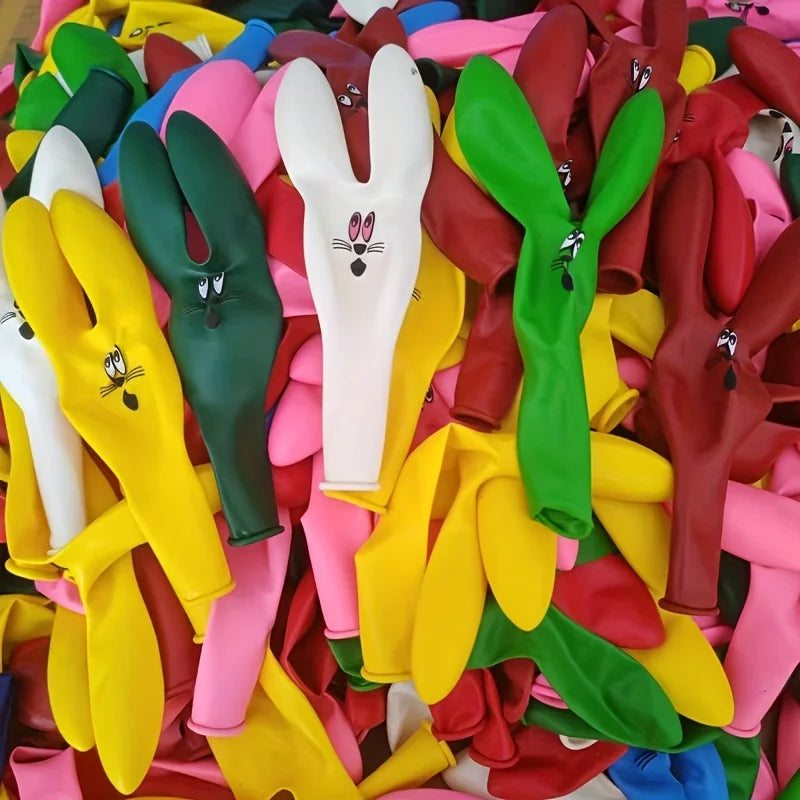 10pcs Cute Bunny Head Balloons - Mixed Color Latex, Perfect for Easter and Festive Decorations with Long Ears Design, Decorative