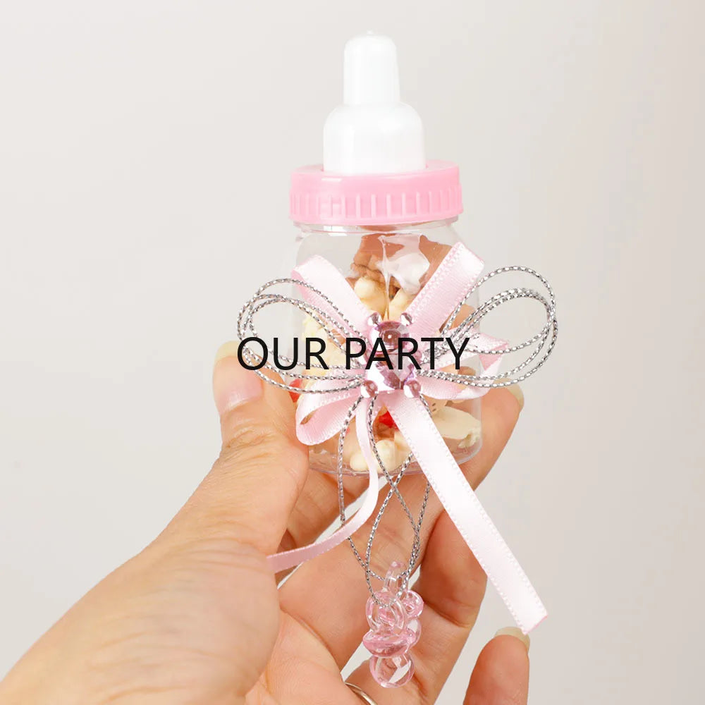 6/12Pcs Plastic Feeding Bottle Bear Candy Box with Bow Baby Shower Gift Packing Box for Kids Birthday Gender Reveal Party Decor