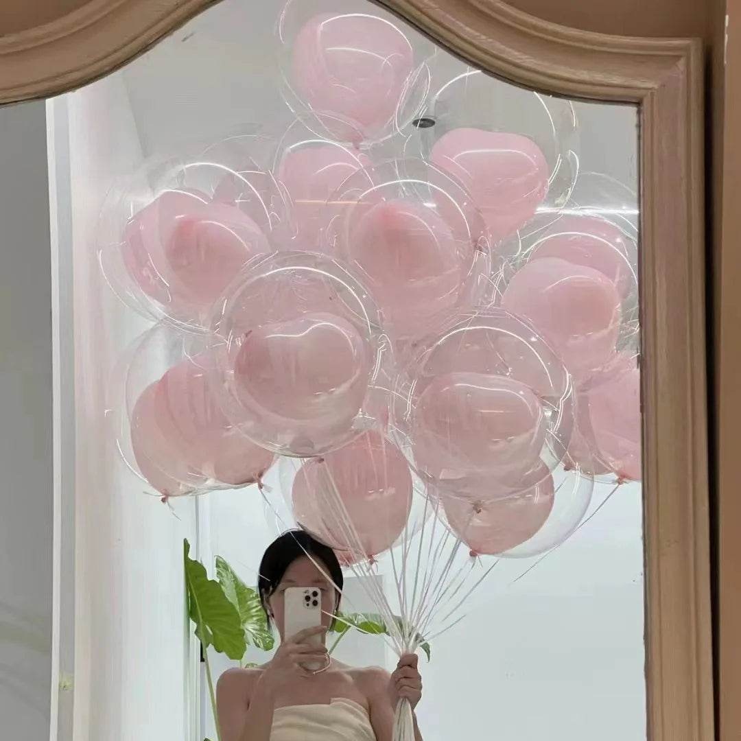 Transparent Bobo Balloons with Pink Blue Heart Latex Balloon Birthday Party Wedding Valentine's Day Gifts Home Decorations 20Pcs