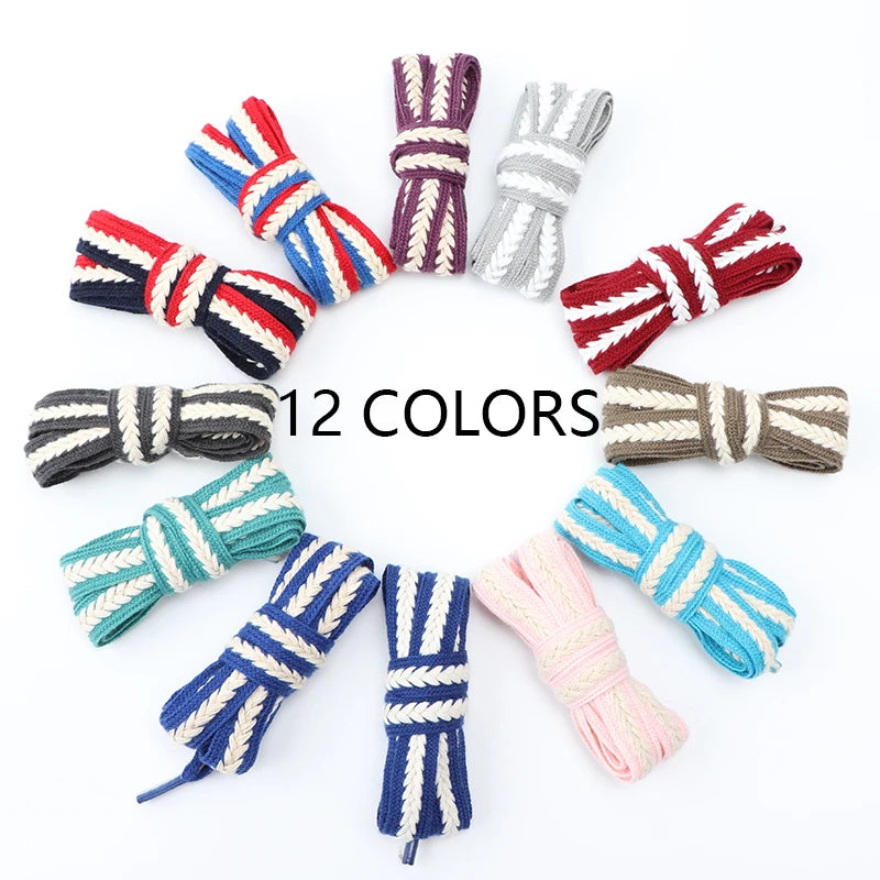 Flat Shoelaces for Sneakers Shoe laces Wide1.5cm Luxury Rainbow Shoelace For Women Man Textured Weave Color Classic Shoestrings