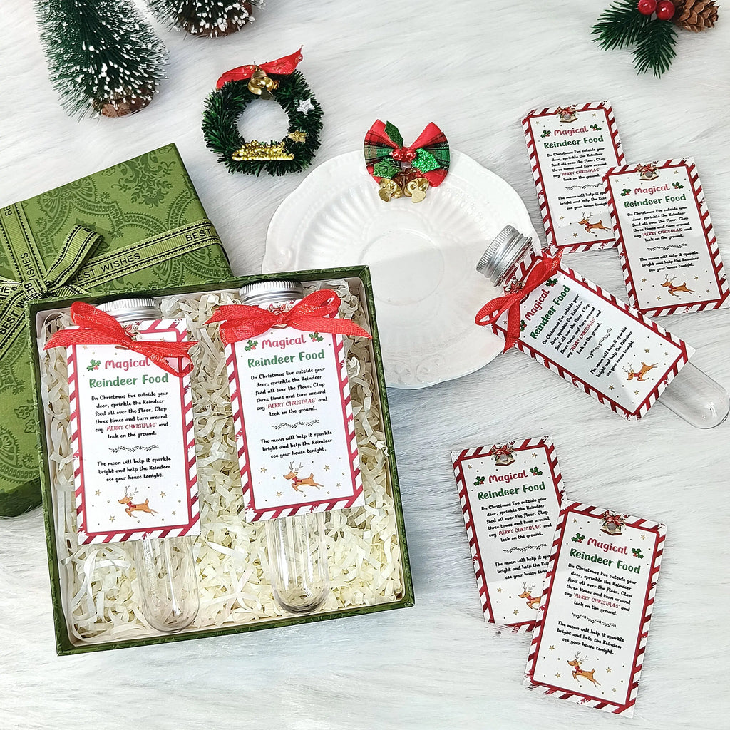 10/20sets Plastic Test Tube Christmas Party Packs with Magical Reindeer Food Cards for Christmas Party Decorations Guest Favors