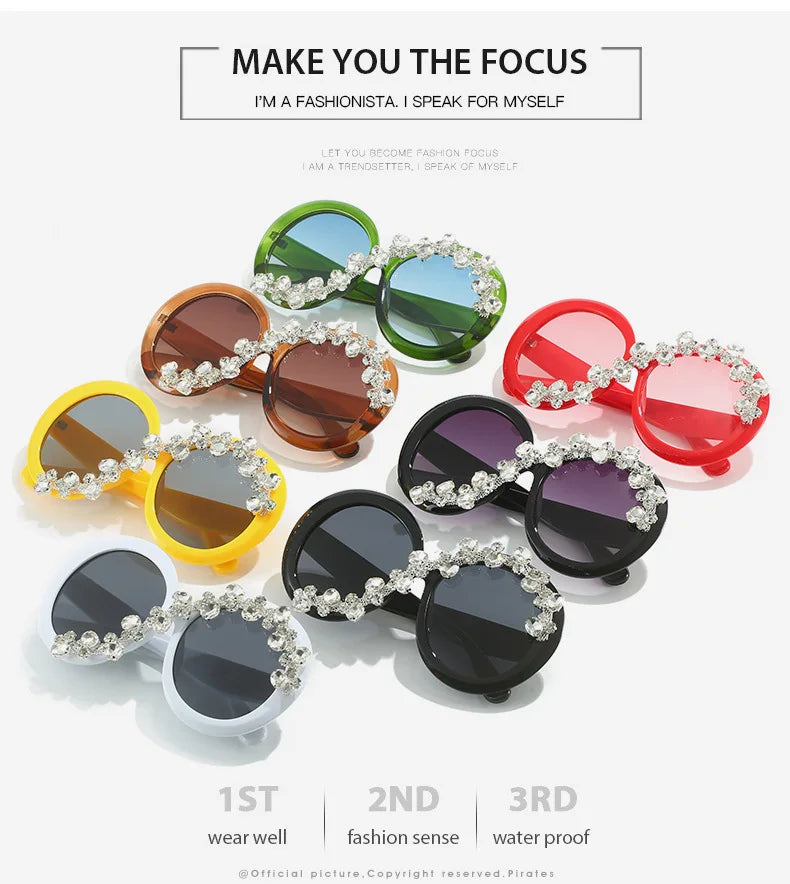 Oversized Round Crystal Women‘s Sunglasses Women Luxury Diamond Shades Lunette De Soleil Femme Googles Big Sunglasses Women