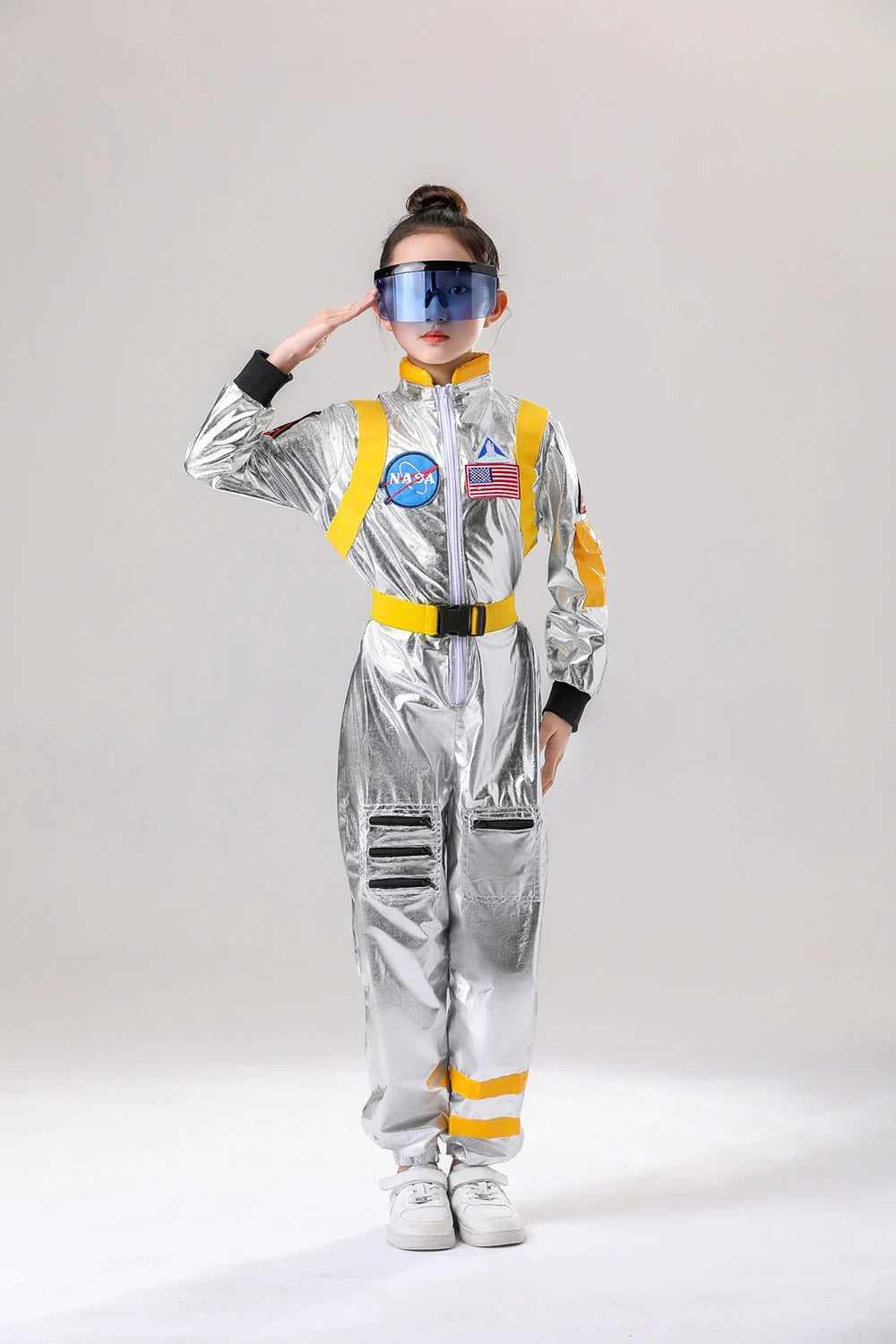 Astronaut Costume Kids Astronaut Silver Jumpsuit Space Themed Party Dress Up Boys Girls Spaceman Cosplay Children Space Suit