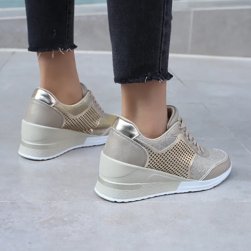 Height Increasing Women's Vulcanized Shoes Light Breathable  Walking Shoes Platform Shoes for Women Wedge Sneakers Handmade