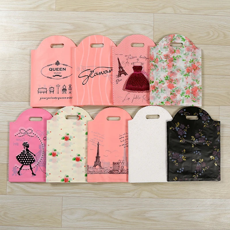 Plastic Bags for Business Shopping, Gift Packaging Bag with Handles, Jewelry Cothing Packing Pouches, 50PCs