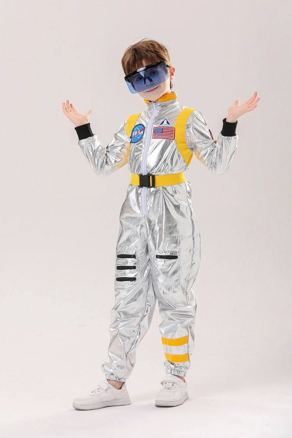Astronaut Costume Kids Astronaut Silver Jumpsuit Space Themed Party Dress Up Boys Girls Spaceman Cosplay Children Space Suit