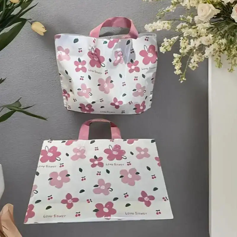 100/50 Pcs Plastic Packaging Bags with Handle Transparent Shopping Flower Carry Out Bags Gift Bag Kitchen Accessory