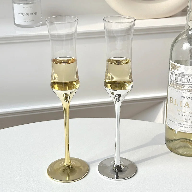 French Waist Champagne Glass Crystal Glass Stilt Plating Bubble Glass High-value Red Wine Sweet Wine Glass Wedding Party Barware