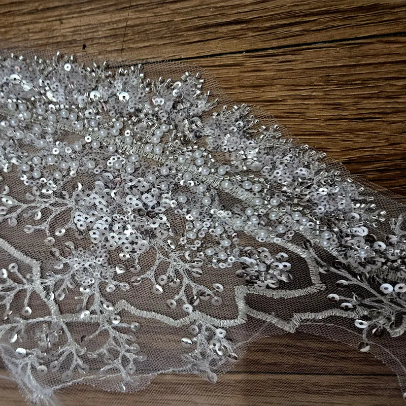Full crystal pearl lace veil bridal cathedral luxury new wedding accessories white veil With metal hair comb  custom made veil