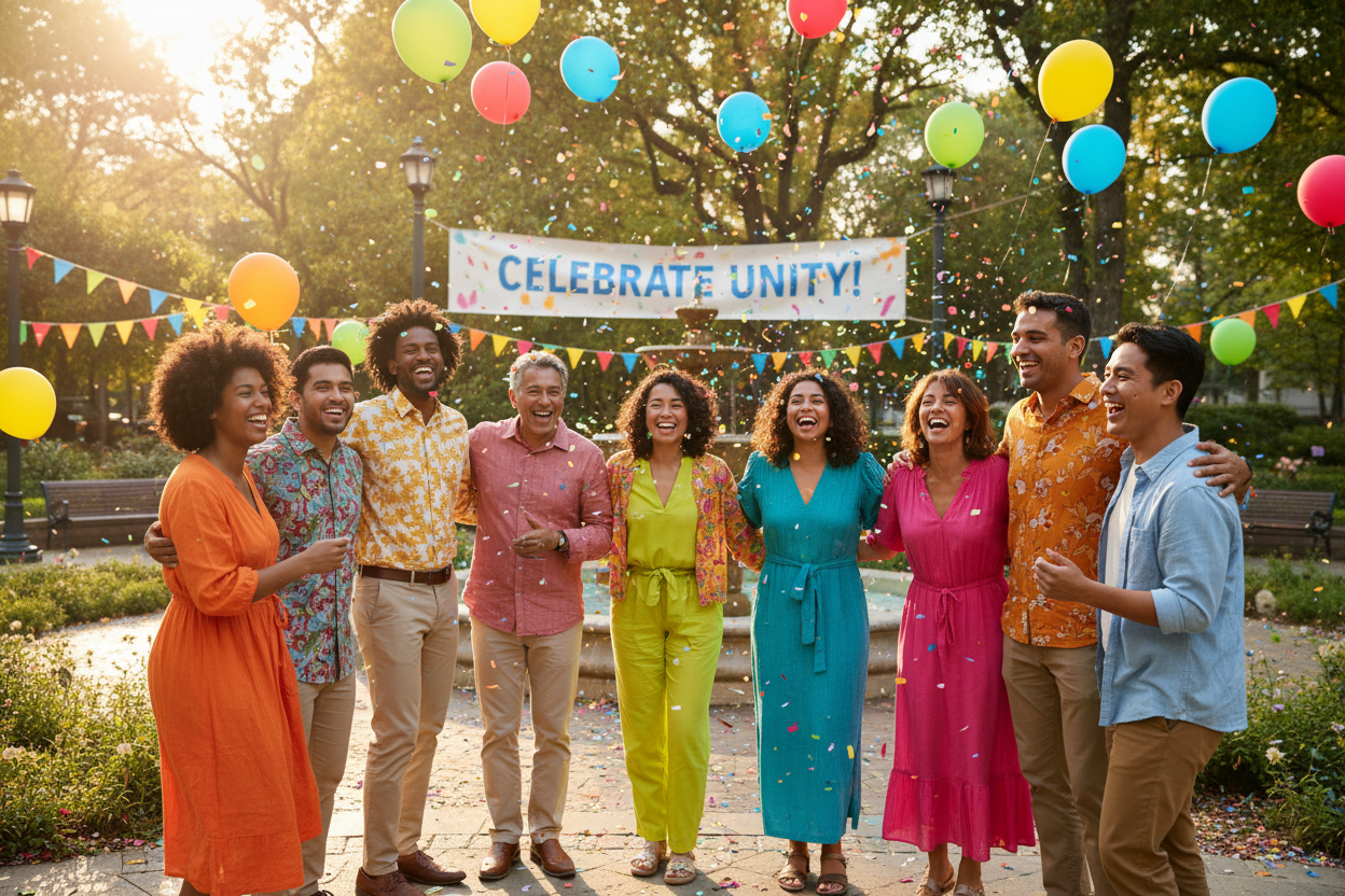 people of different races celebrating
